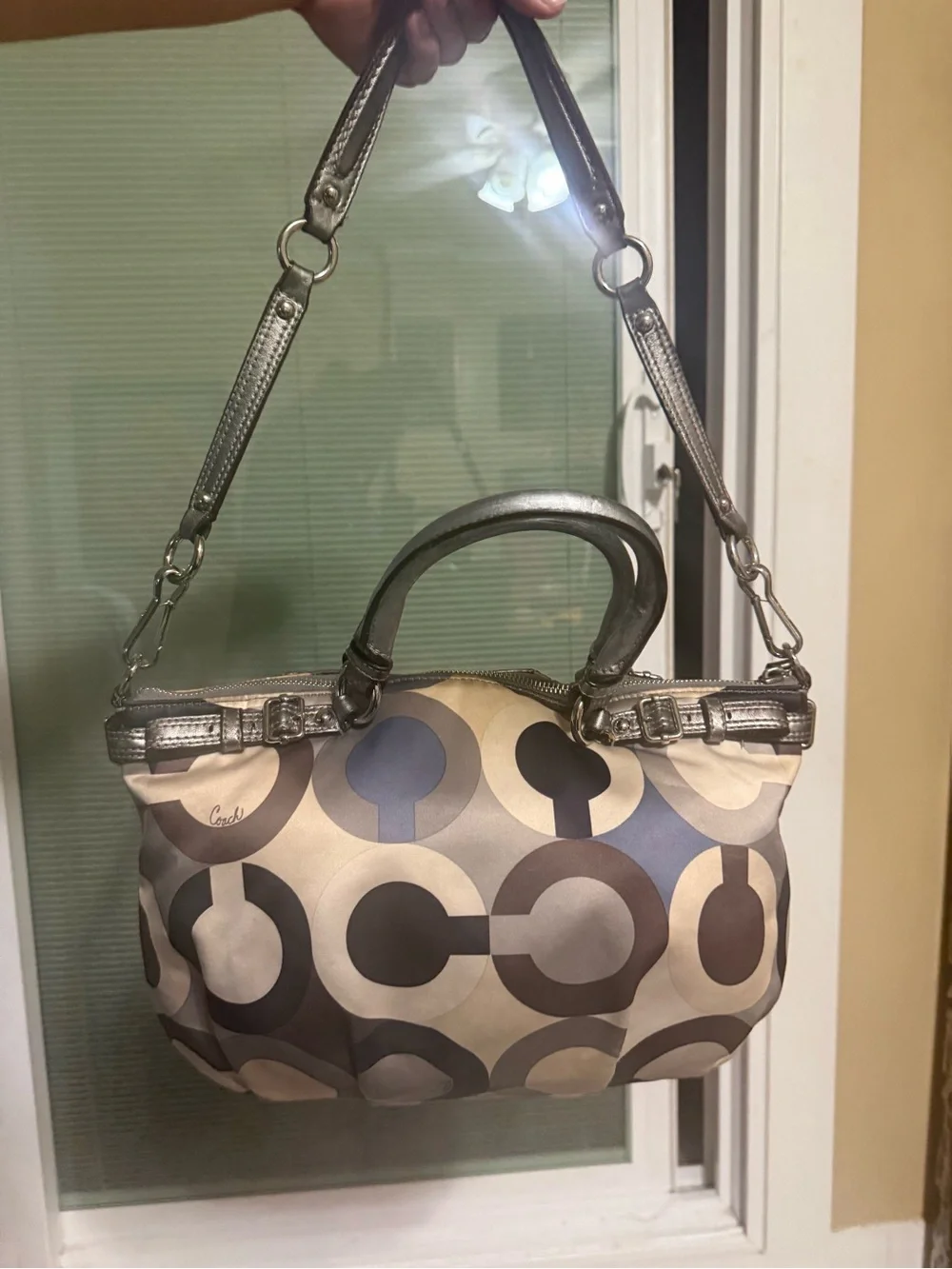 Coach Metallic Gray Signature Circle Shoulder Bag